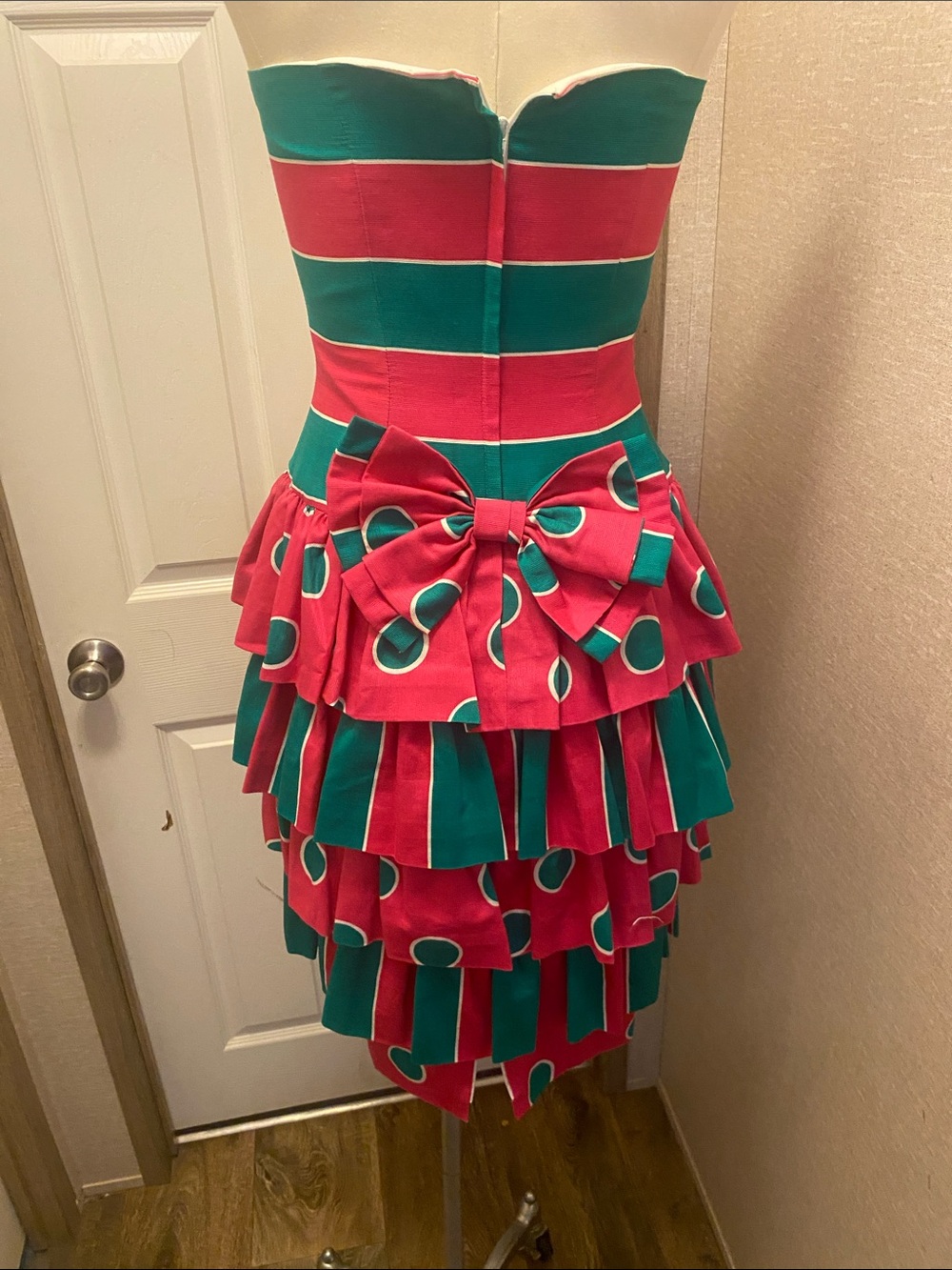 Strapless Pink & Teal Tiered Ruffle Dress - Picture 12 of 16